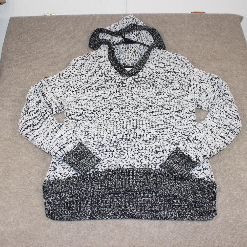 No Boundaries Womens L 11-13 Black White Popcorn Knit Hooded Sweater NJ45T450M